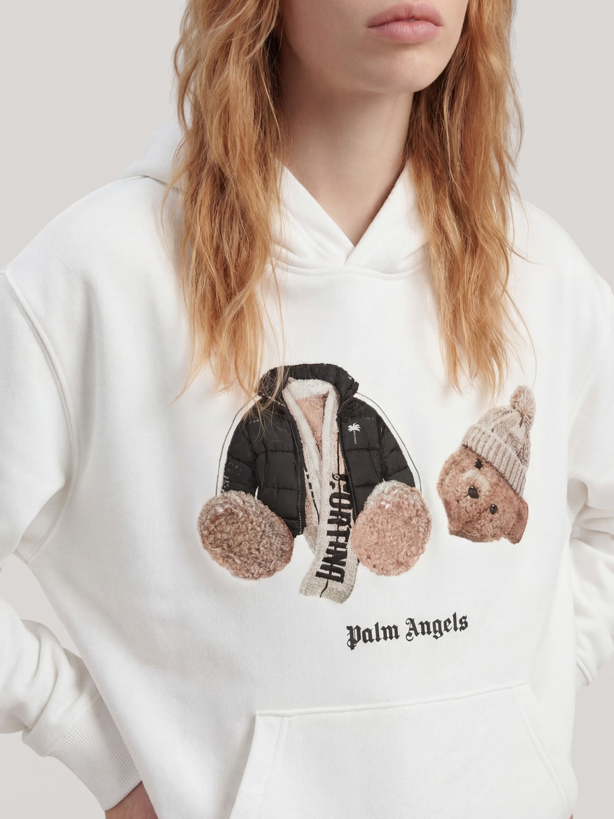 PALM ANGELS Broken Bear Cortina Hoodie WHITE PAMBB010FL001