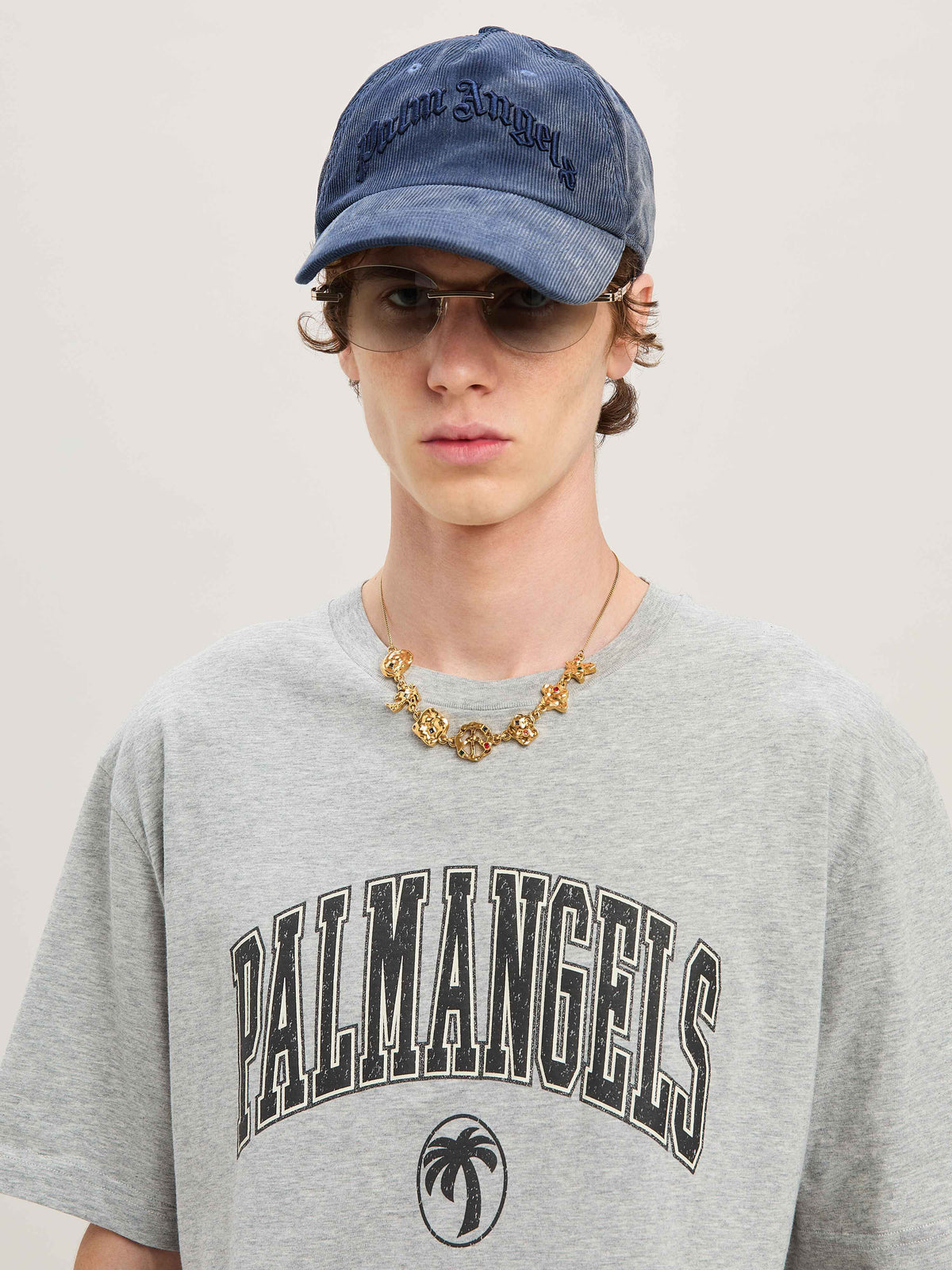 PALM ANGELS COLLEGE PALM SLIM TEE GREY MELANGE - BLA GREY MELANGE - BLACK PMAA089S25JER001