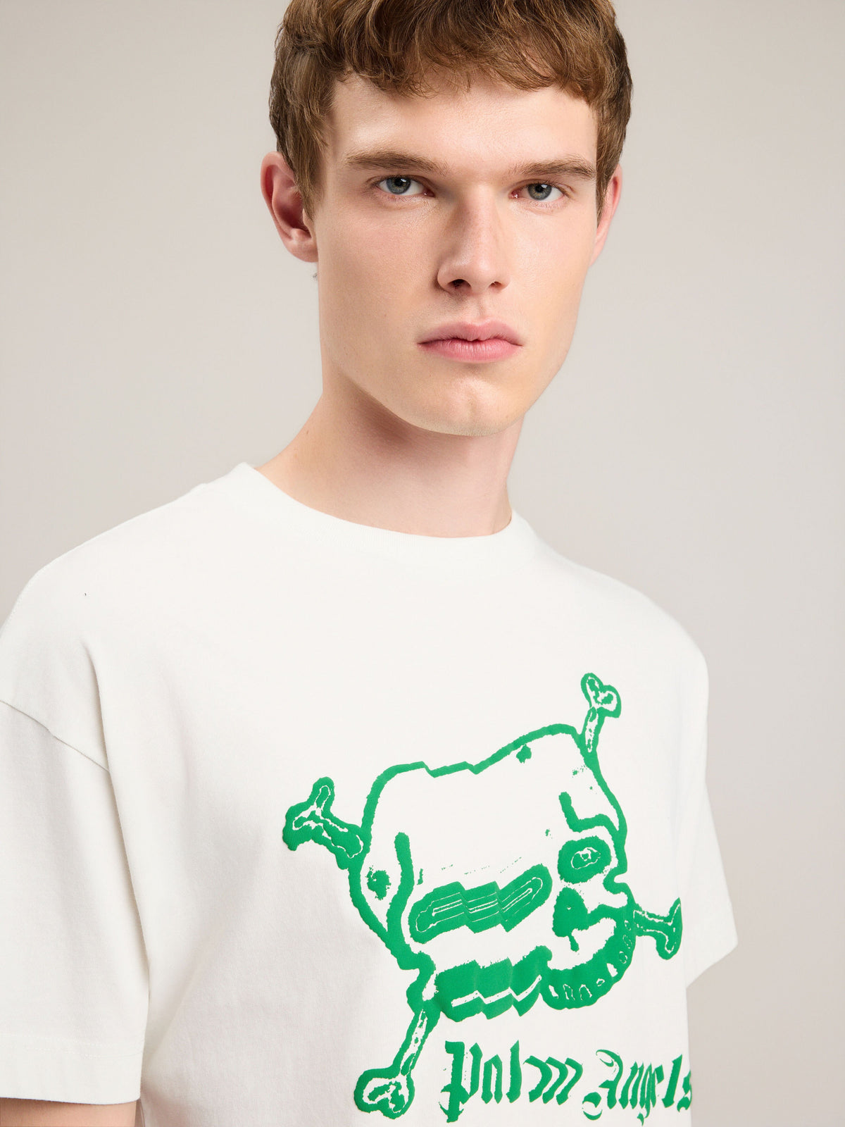 PALM ANGELS Skull T-Shirt OFF WHITE GREEN PMAA109S26JER004