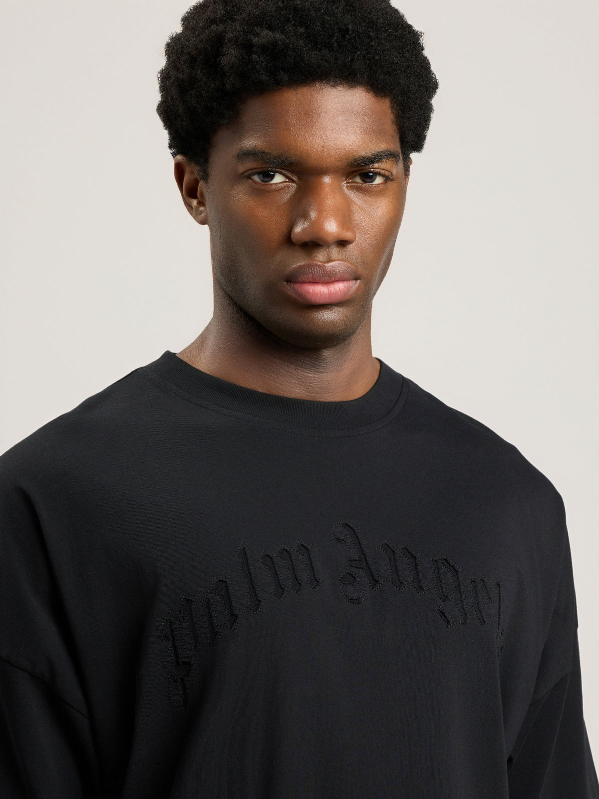 PALM ANGELS Curved Logo Loose Double T-Shirt BLACK BLACK PMAA10QS26JER001