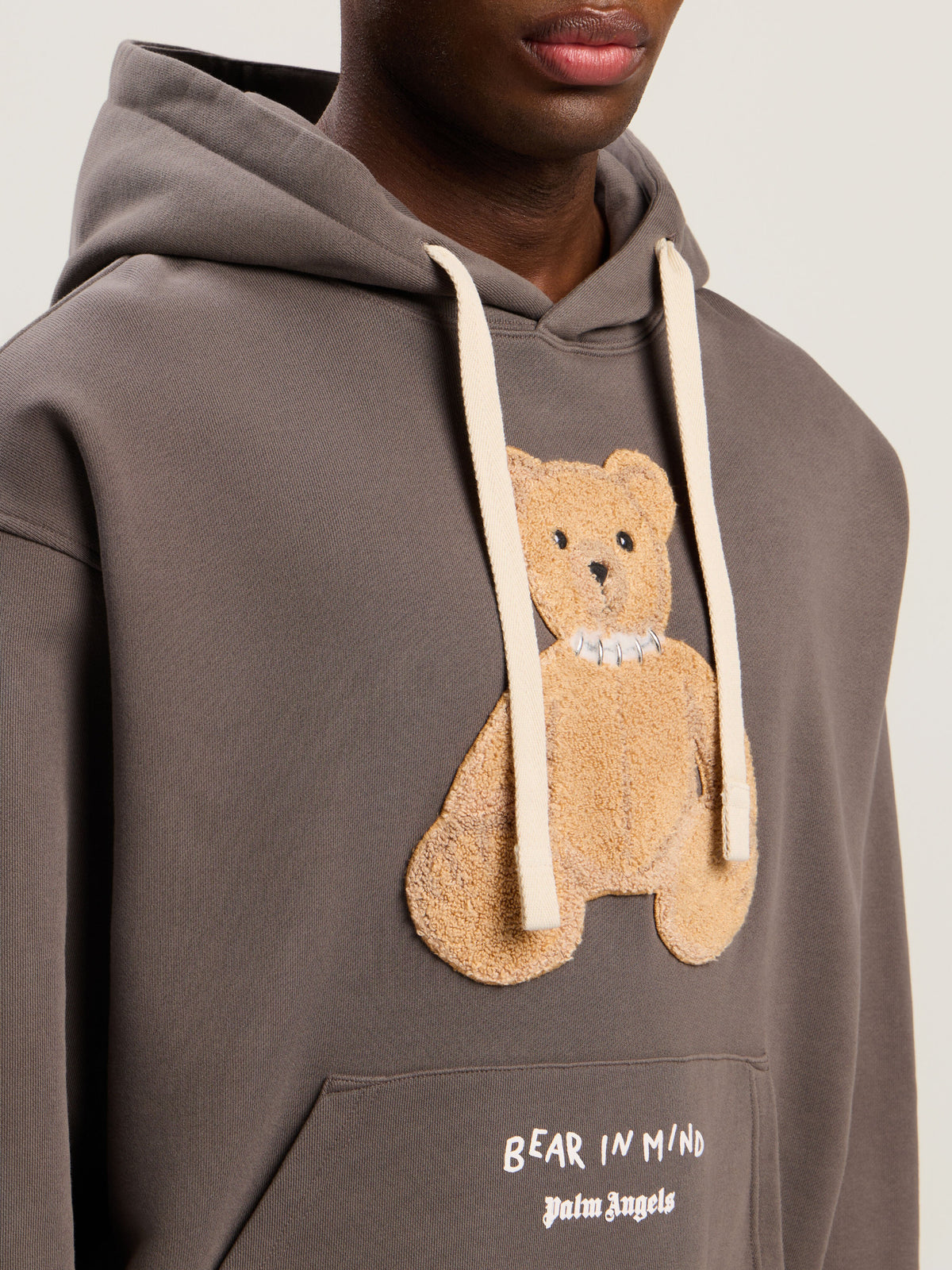 PALM ANGELS Bear In Mind Hoodie DARK GREY - BROWN PMBB17DF25FLE004