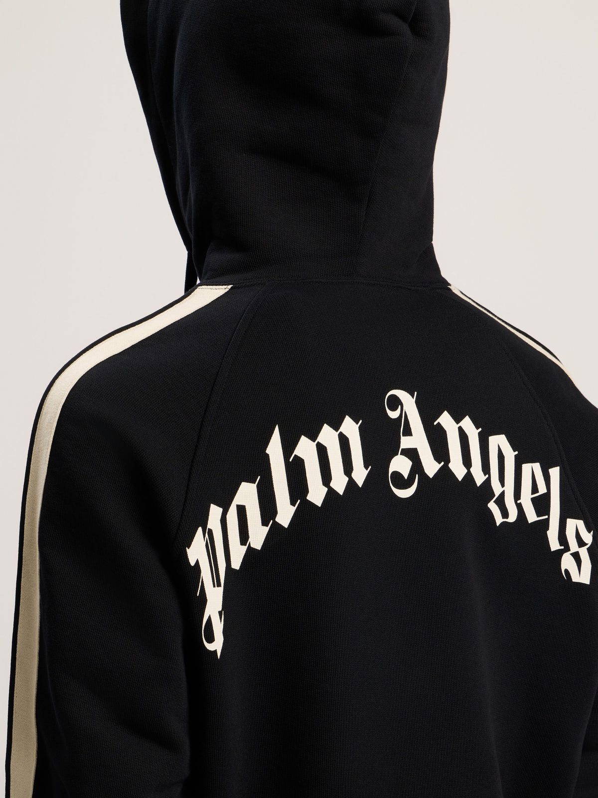 PALM ANGELS Curved Logo Track Hoodie BLACK - OFF WHITE PMBB17HF25FLE001