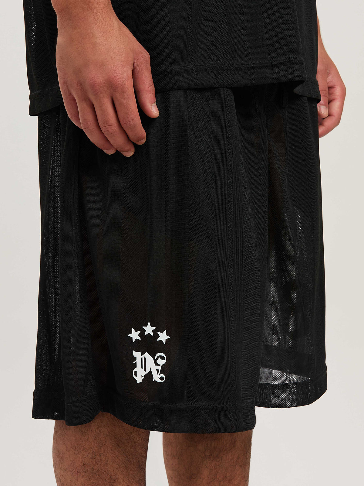 PALM ANGELS PALM SPORT MESH SWEATSHORTS BLACK - OFF BLACK - OFF WHITE PMCI022S25FAB002