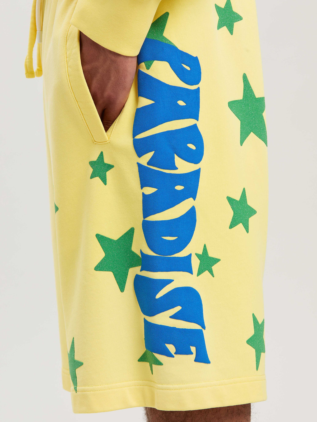 PALM ANGELS PARADISE PALM SWEATSHORTS YELLOW - BLUE PMCI027S25FLE001