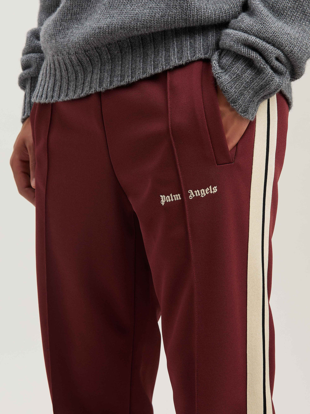 PALM ANGELS CLASSIC LOGO TRACK PANTS BURGUNDY - OFF BURGUNDY - OFF WHITE PMCJ020S25FAB001