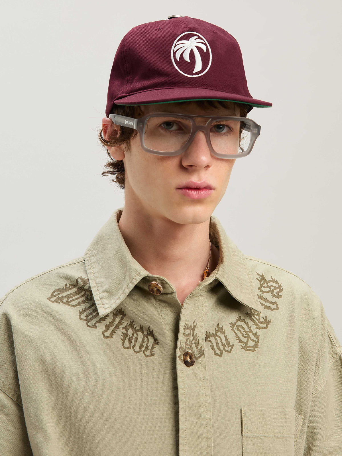PALM ANGELS CAMEL FLAME LOGO OVERSHIRT CAMEL - CAMEL PMES043S25FAB001