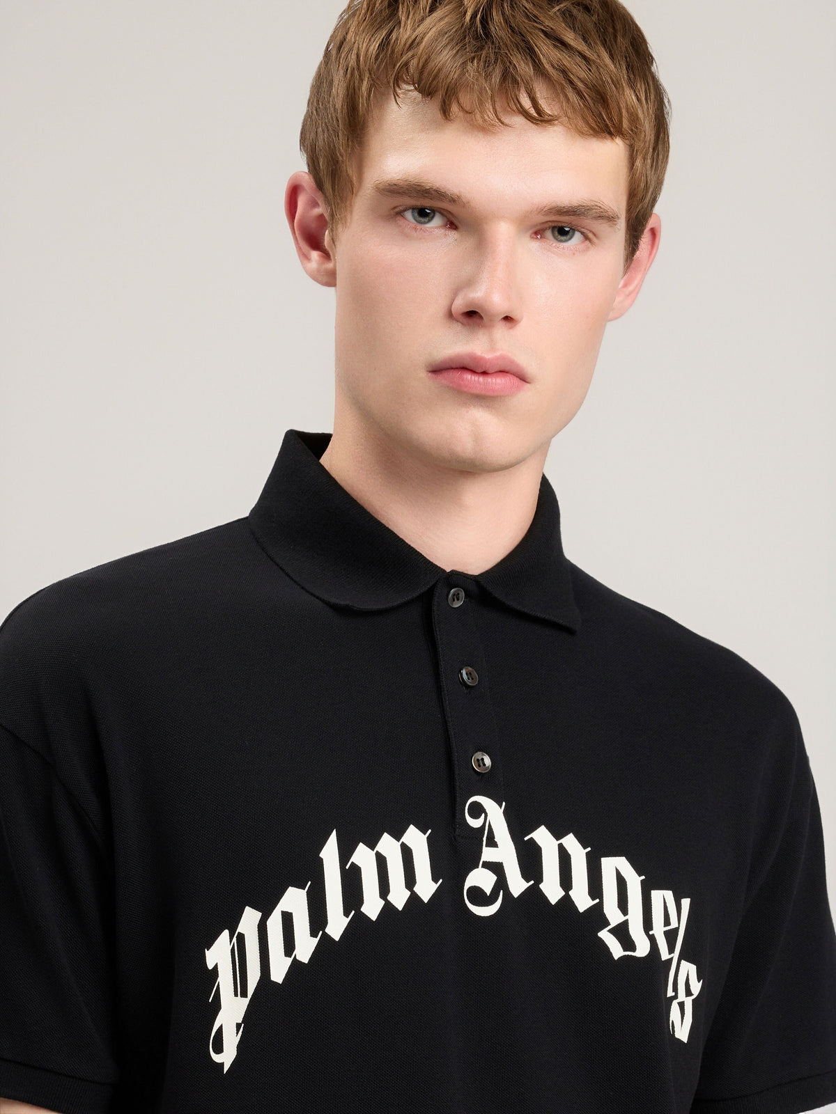 PALM ANGELS Curved Logo Polo BLACK OFF WHITE PMGB012S26FAB002