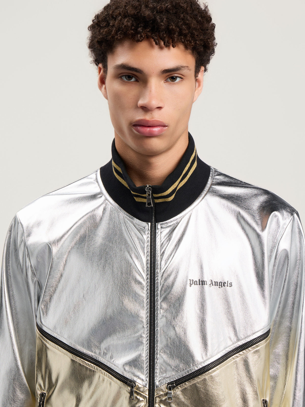 PALM ANGELS Laminated Coated Track Jacket SILVER - GOLD PMJA046F25FAB001