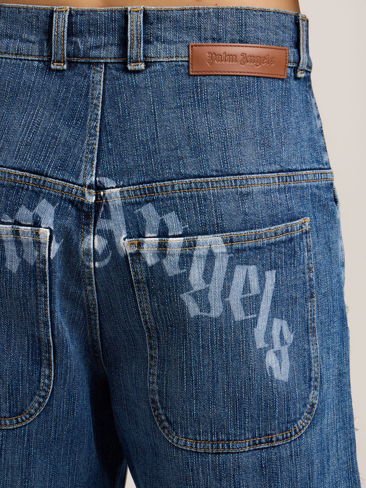 PALM ANGELS Curved Logo Skater Shorts MEDIUM BLUE MEDIUM BLUE PMYC00AS26DEN002