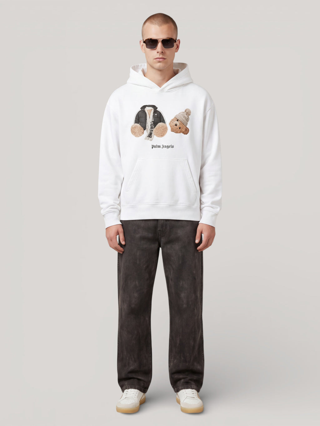 PALM ANGELS Broken Bear Cortina Hoodie WHITE PAMBB010FL001