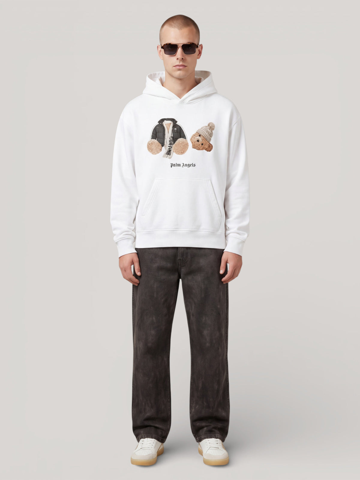 PALM ANGELS Broken Bear Cortina Hoodie WHITE PAMBB010FL001