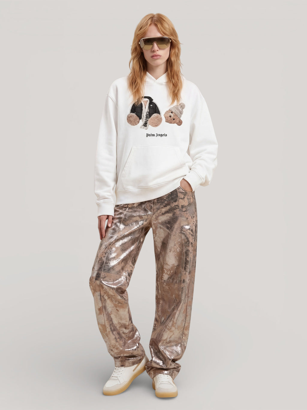 PALM ANGELS Broken Bear Cortina Hoodie WHITE PAMBB010FL001