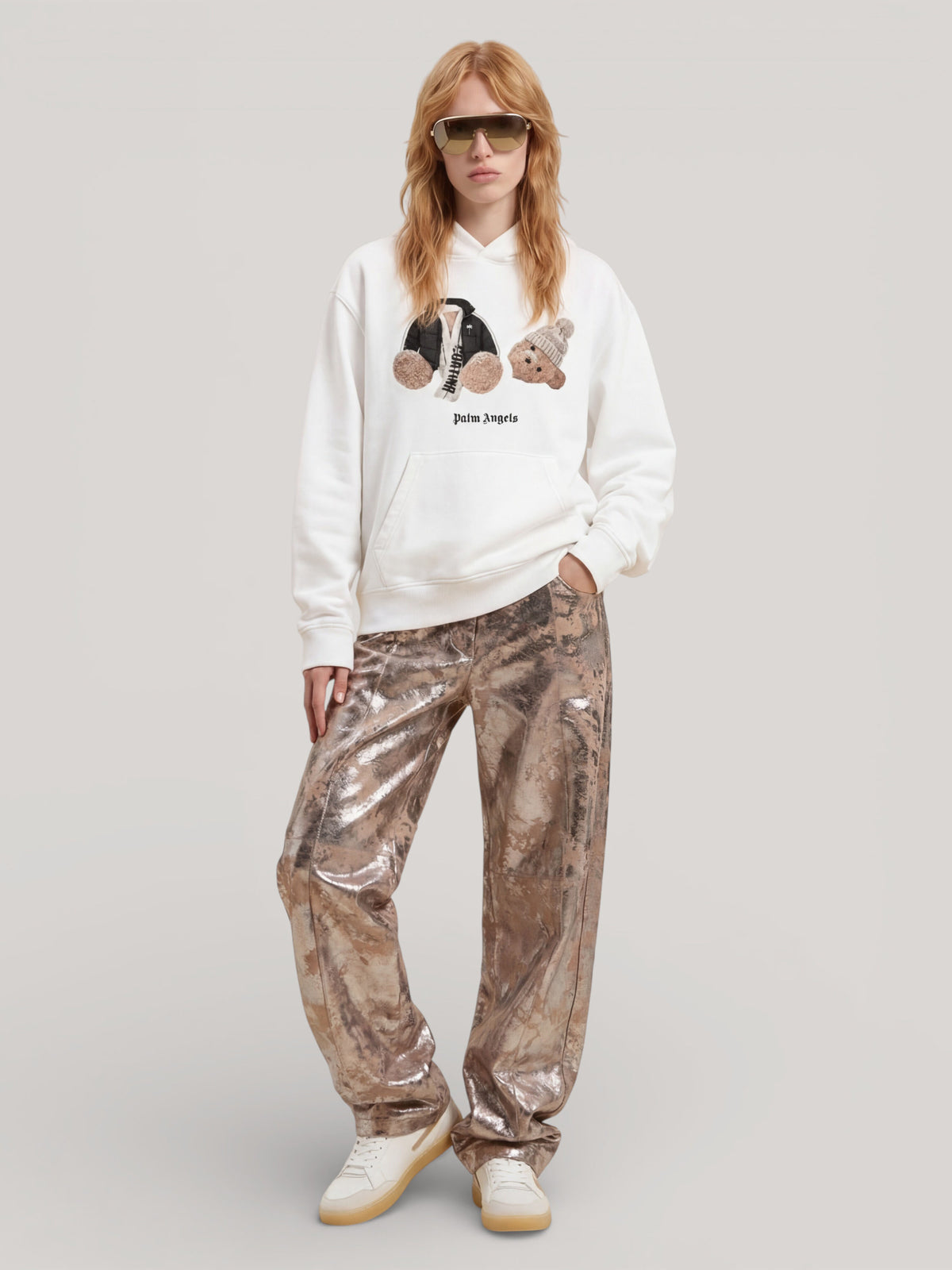 PALM ANGELS Broken Bear Cortina Hoodie WHITE PAMBB010FL001