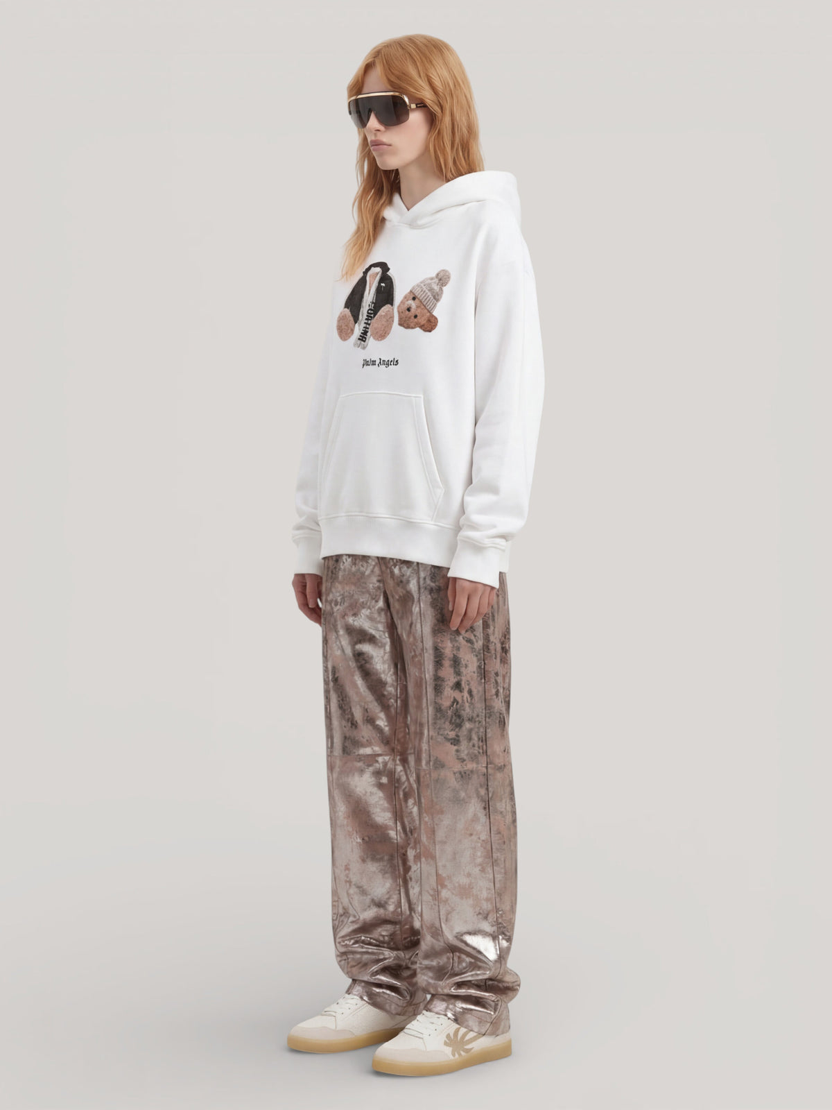 PALM ANGELS Broken Bear Cortina Hoodie WHITE PAMBB010FL001