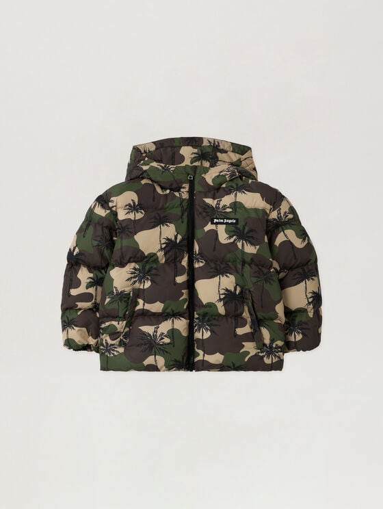 Camo Palms Hoodie Puffer Jacket