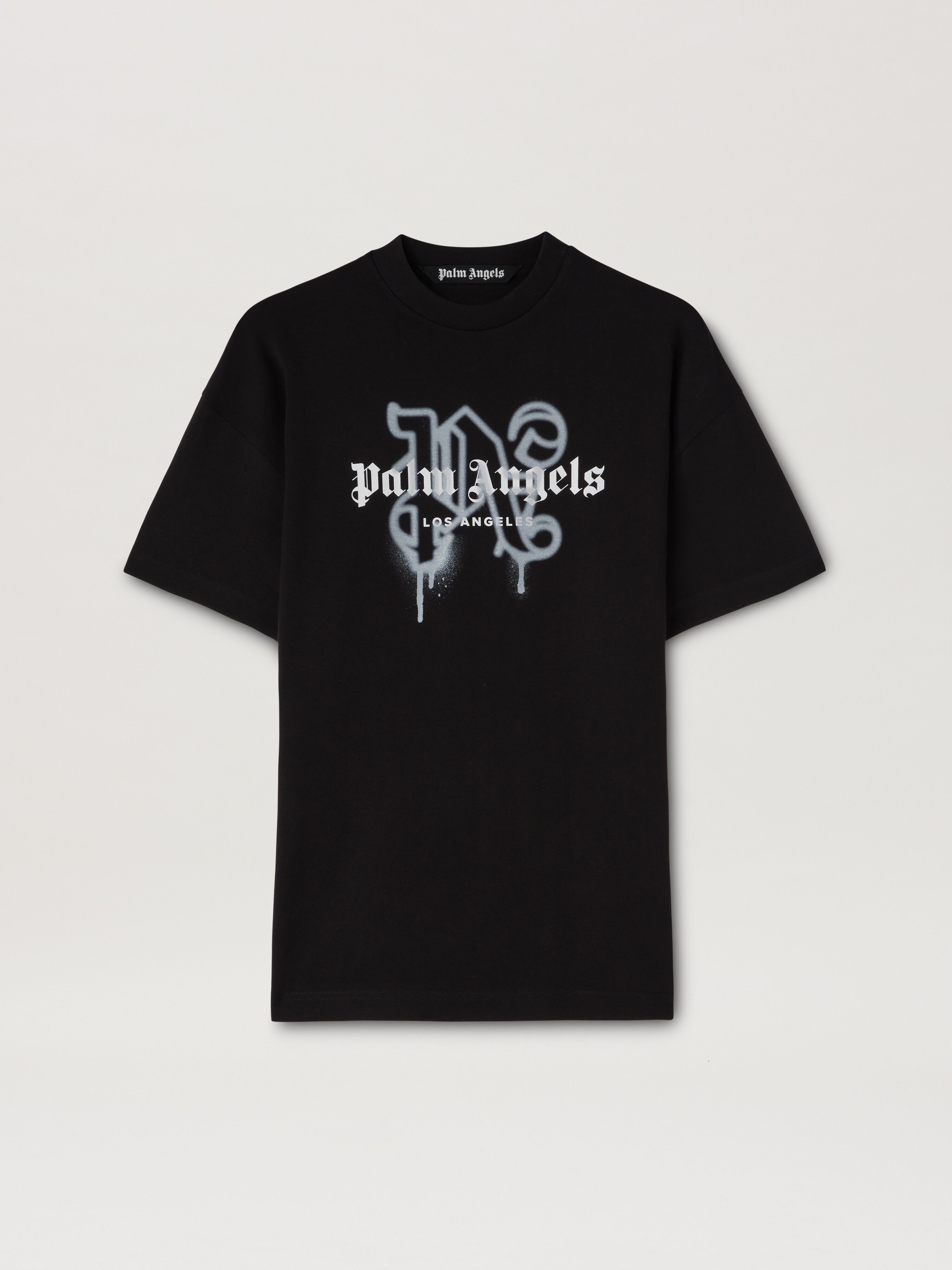 PALM ANGELS LA MONOGRAM SPRAY TEE BLACK PMAA001C99JER025
