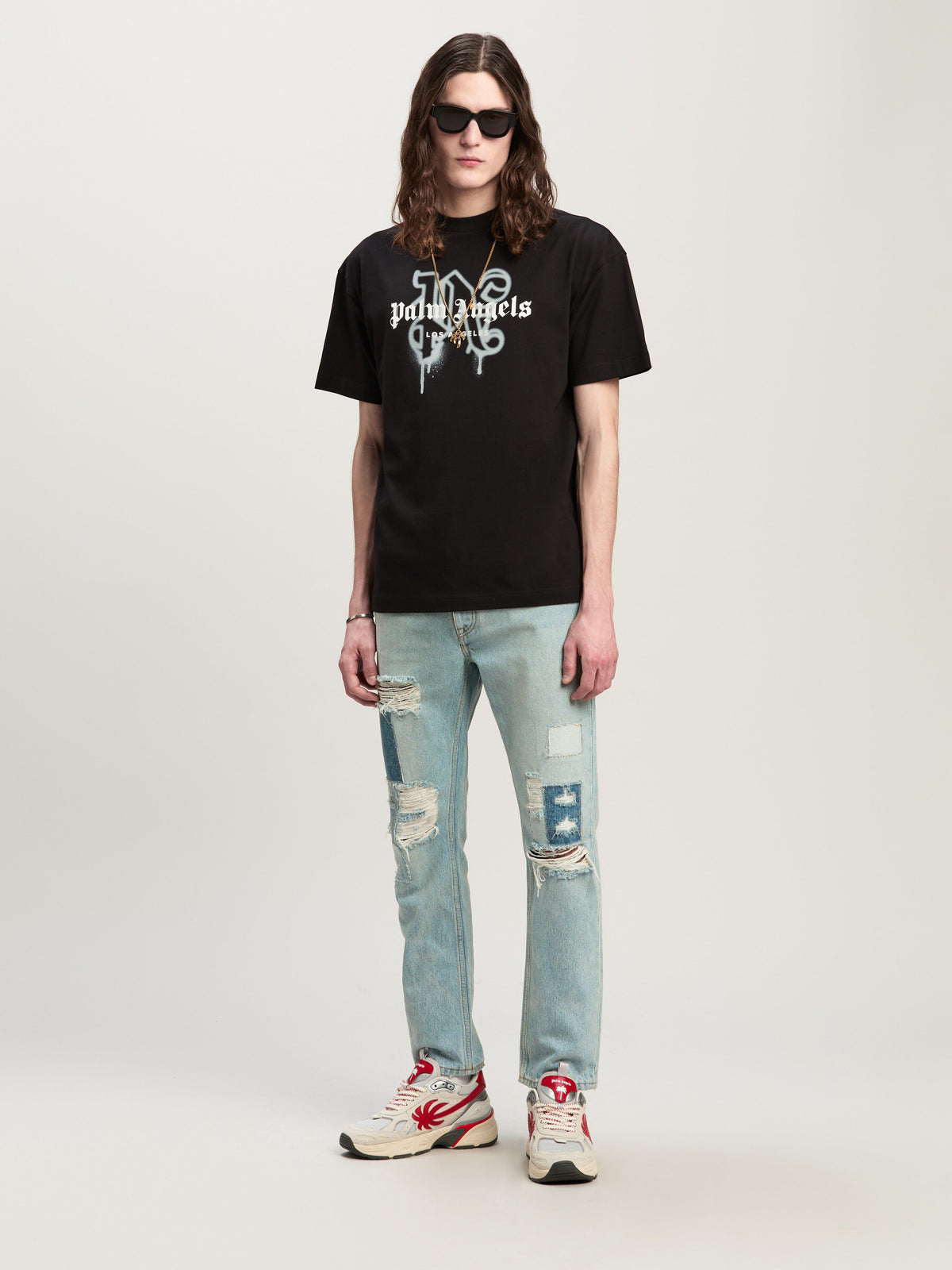 PALM ANGELS LA MONOGRAM SPRAY TEE BLACK PMAA001C99JER025