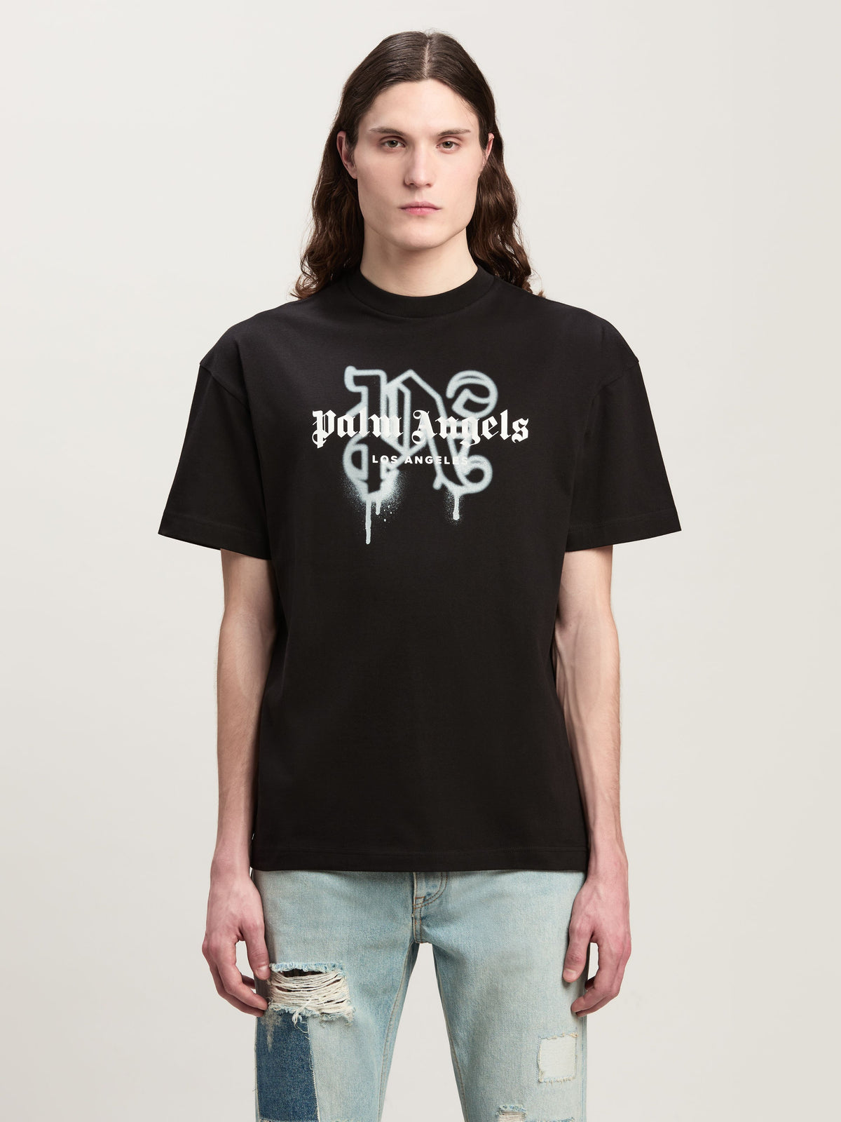 PALM ANGELS LA MONOGRAM SPRAY TEE BLACK PMAA001C99JER025