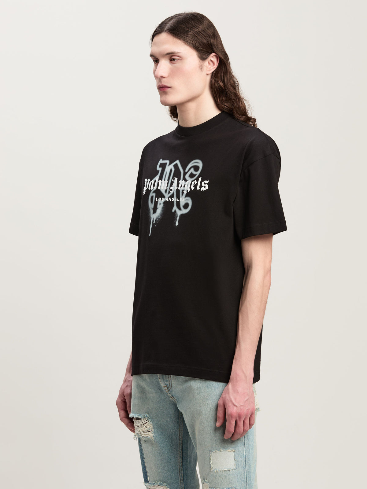 PALM ANGELS LA MONOGRAM SPRAY TEE BLACK PMAA001C99JER025