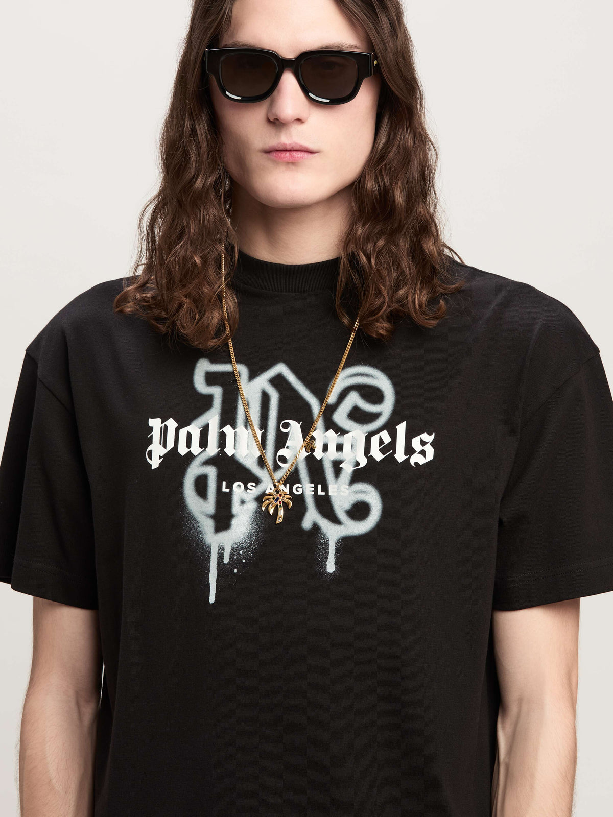 PALM ANGELS LA MONOGRAM SPRAY TEE BLACK PMAA001C99JER025