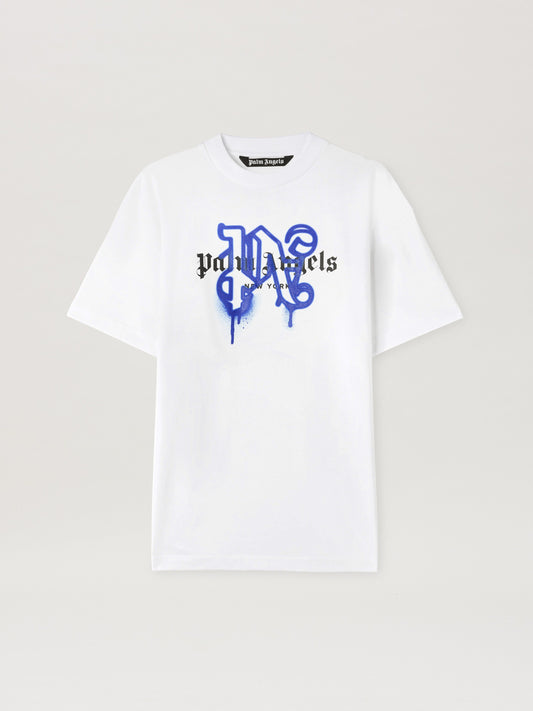 PALM ANGELS NY MONOGRAM SPRAY TEE WHITE PMAA001C99JER026