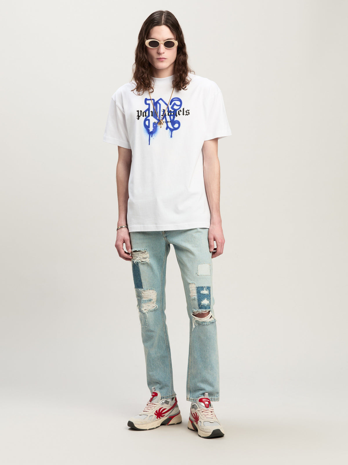 PALM ANGELS NY MONOGRAM SPRAY TEE WHITE PMAA001C99JER026