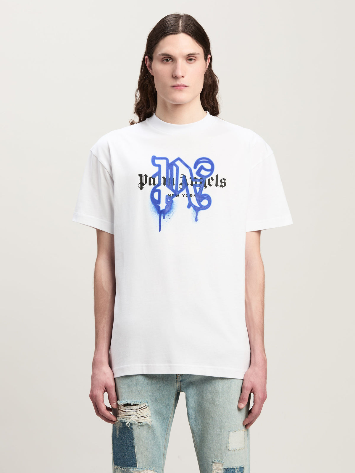 PALM ANGELS NY MONOGRAM SPRAY TEE WHITE PMAA001C99JER026