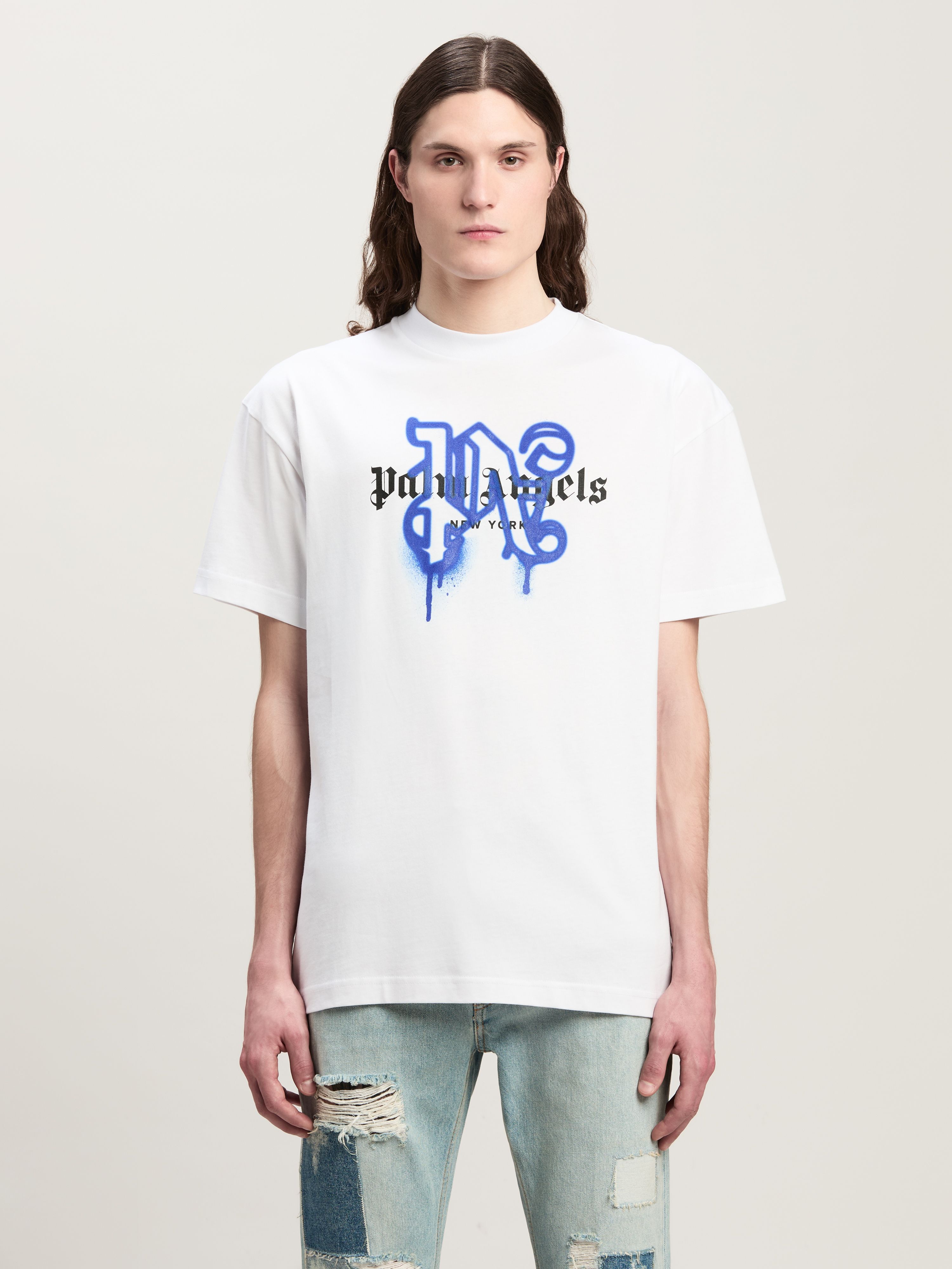 PALM ANGELS NY MONOGRAM SPRAY TEE WHITE PMAA001C99JER026