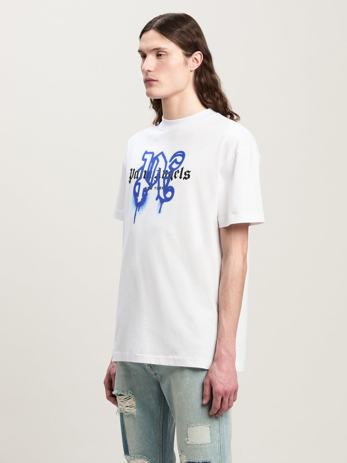 PALM ANGELS NY MONOGRAM SPRAY TEE WHITE PMAA001C99JER026