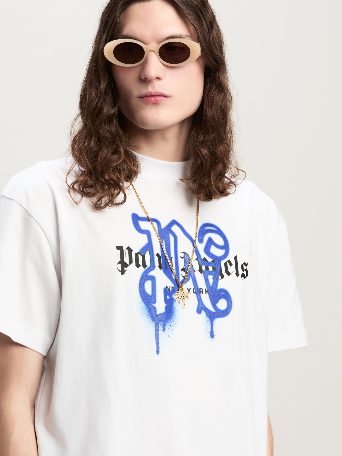 PALM ANGELS NY MONOGRAM SPRAY TEE WHITE PMAA001C99JER026