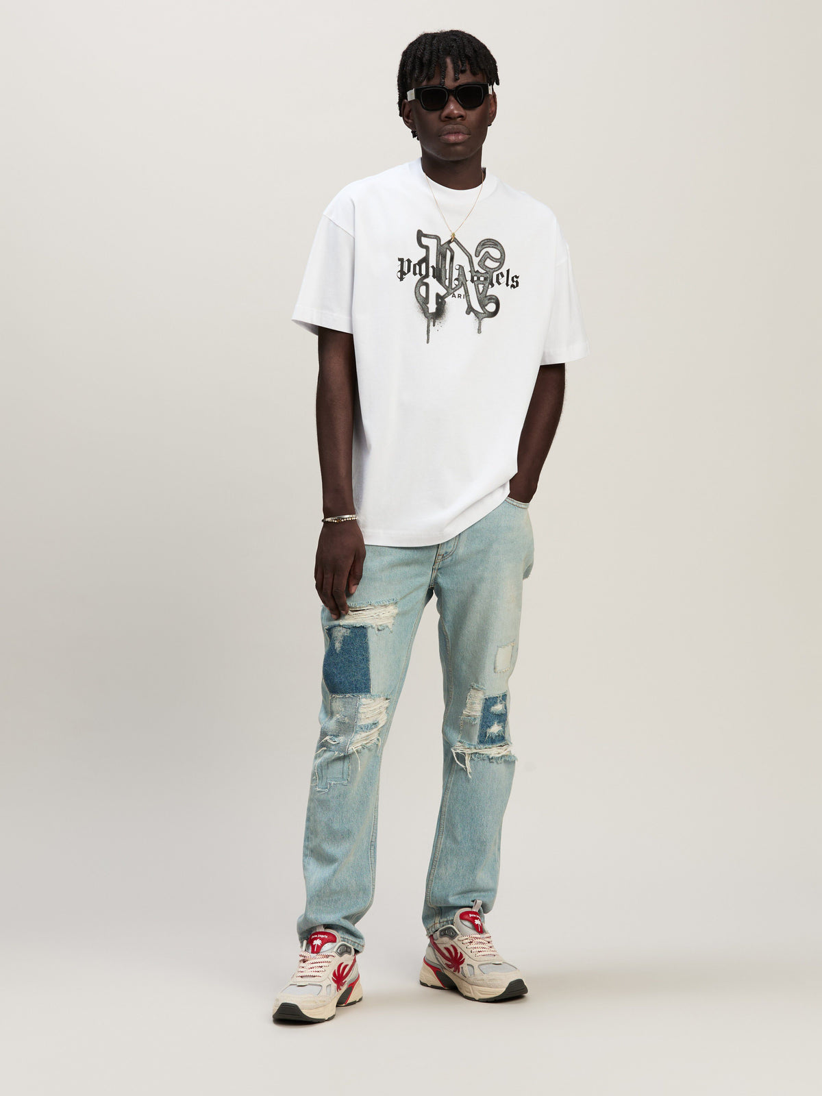 PALM ANGELS Paris Monogram Spray T-Shirt WHITE PMAA001C99JER027