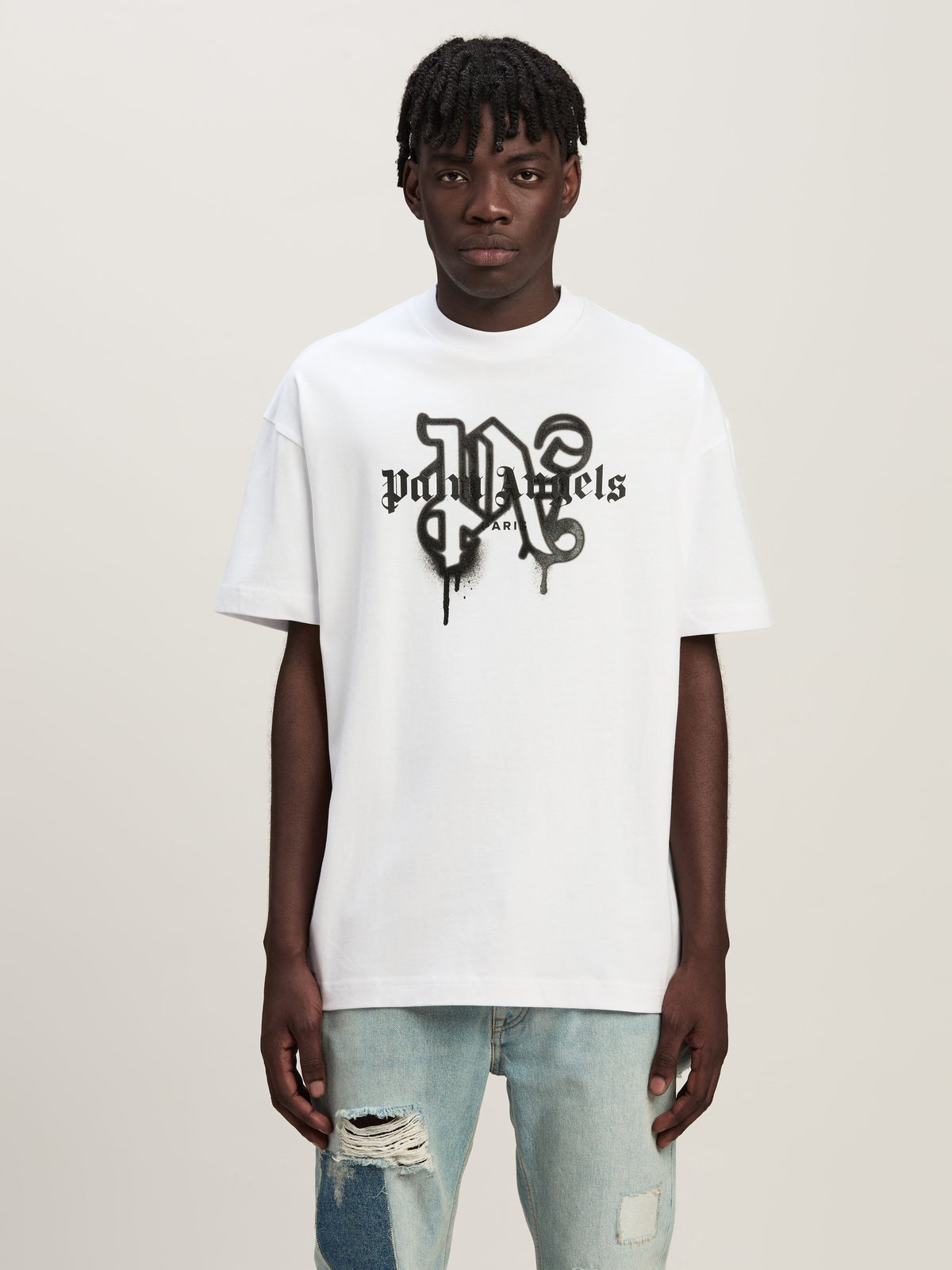 PALM ANGELS Paris Monogram Spray T-Shirt WHITE PMAA001C99JER027