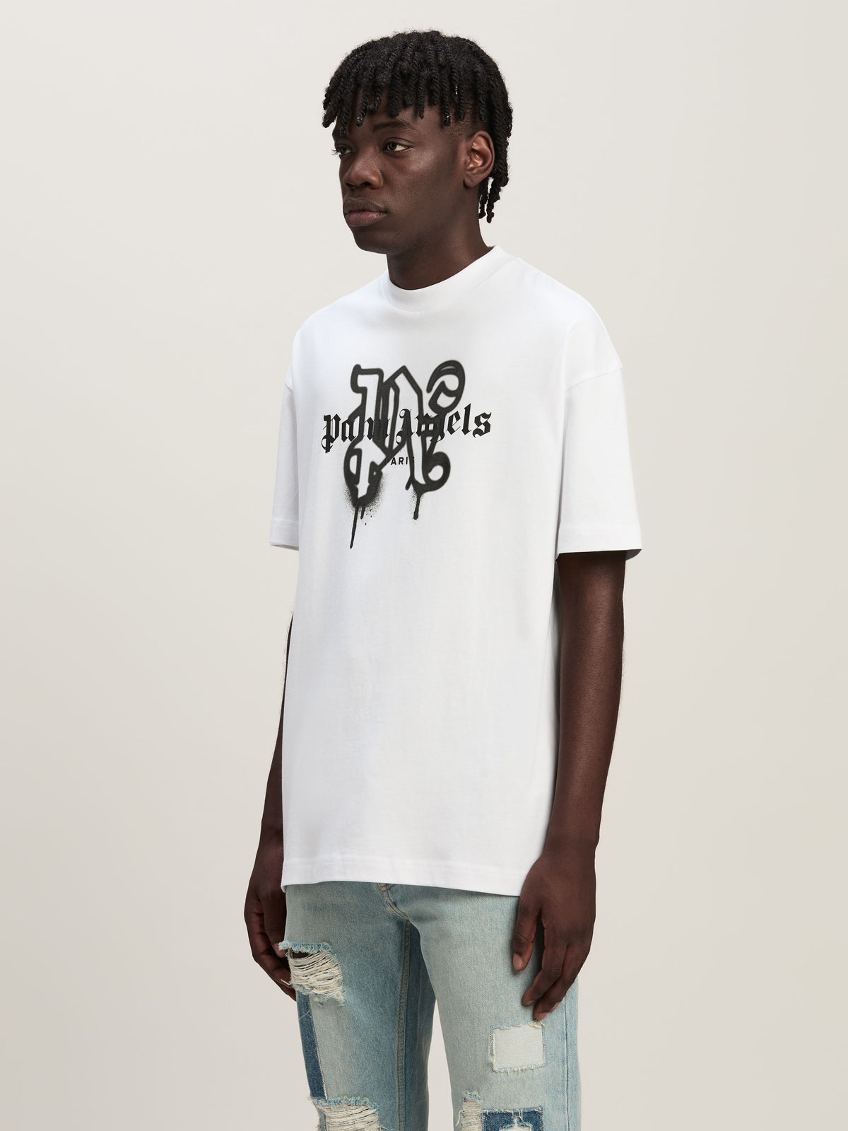 PALM ANGELS Paris Monogram Spray T-Shirt WHITE PMAA001C99JER027