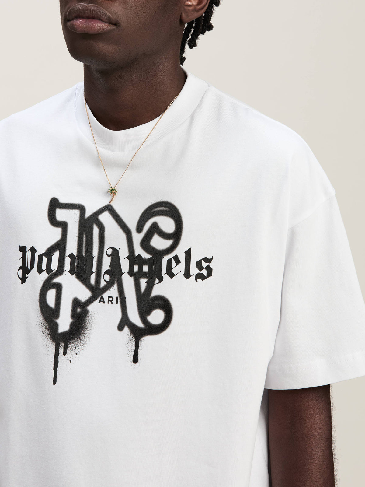 PALM ANGELS Paris Monogram Spray T-Shirt WHITE PMAA001C99JER027
