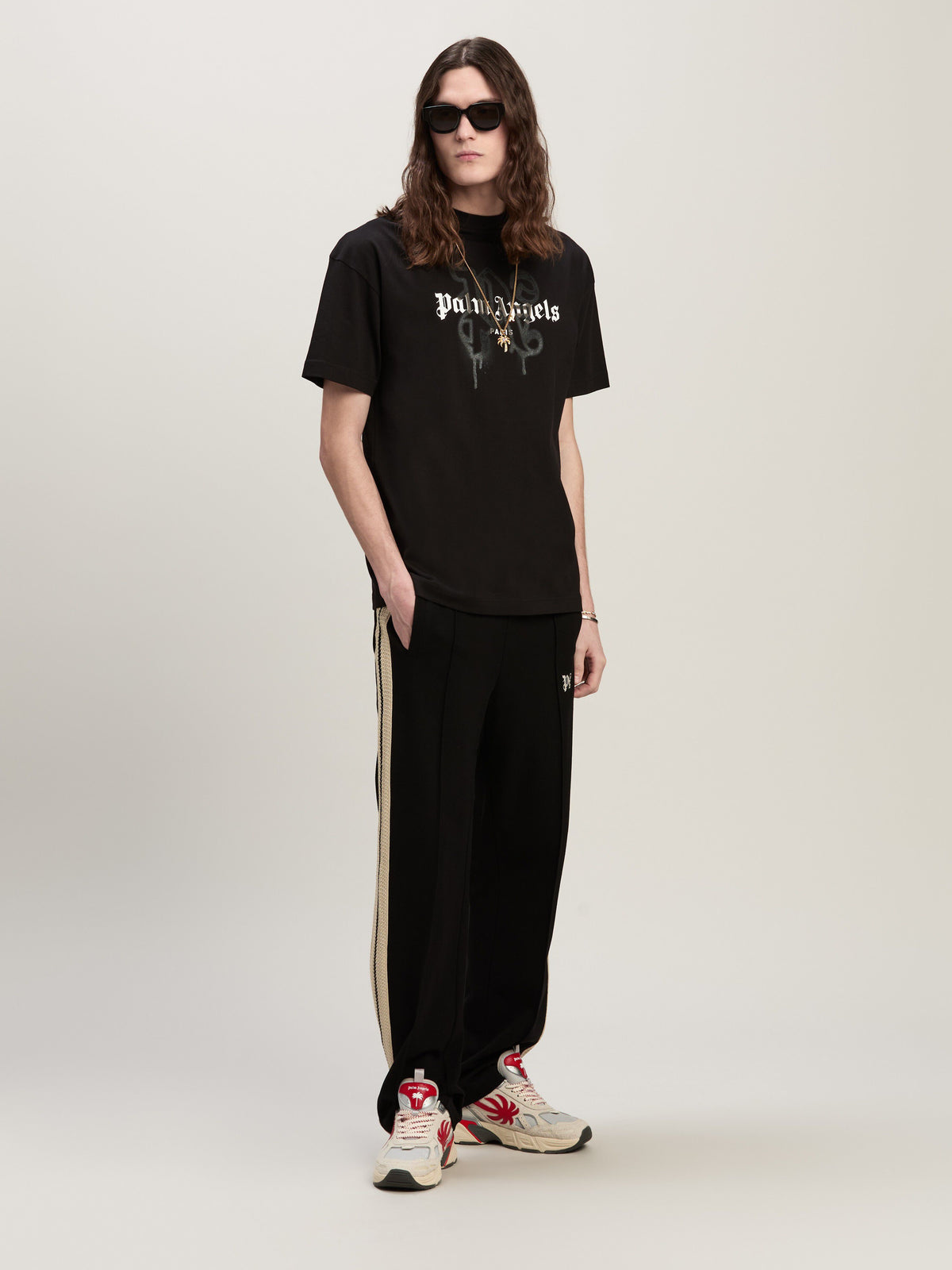 PALM ANGELS PARIS MONOGRAM SPRAY TEE BLACK PMAA001C99JER027