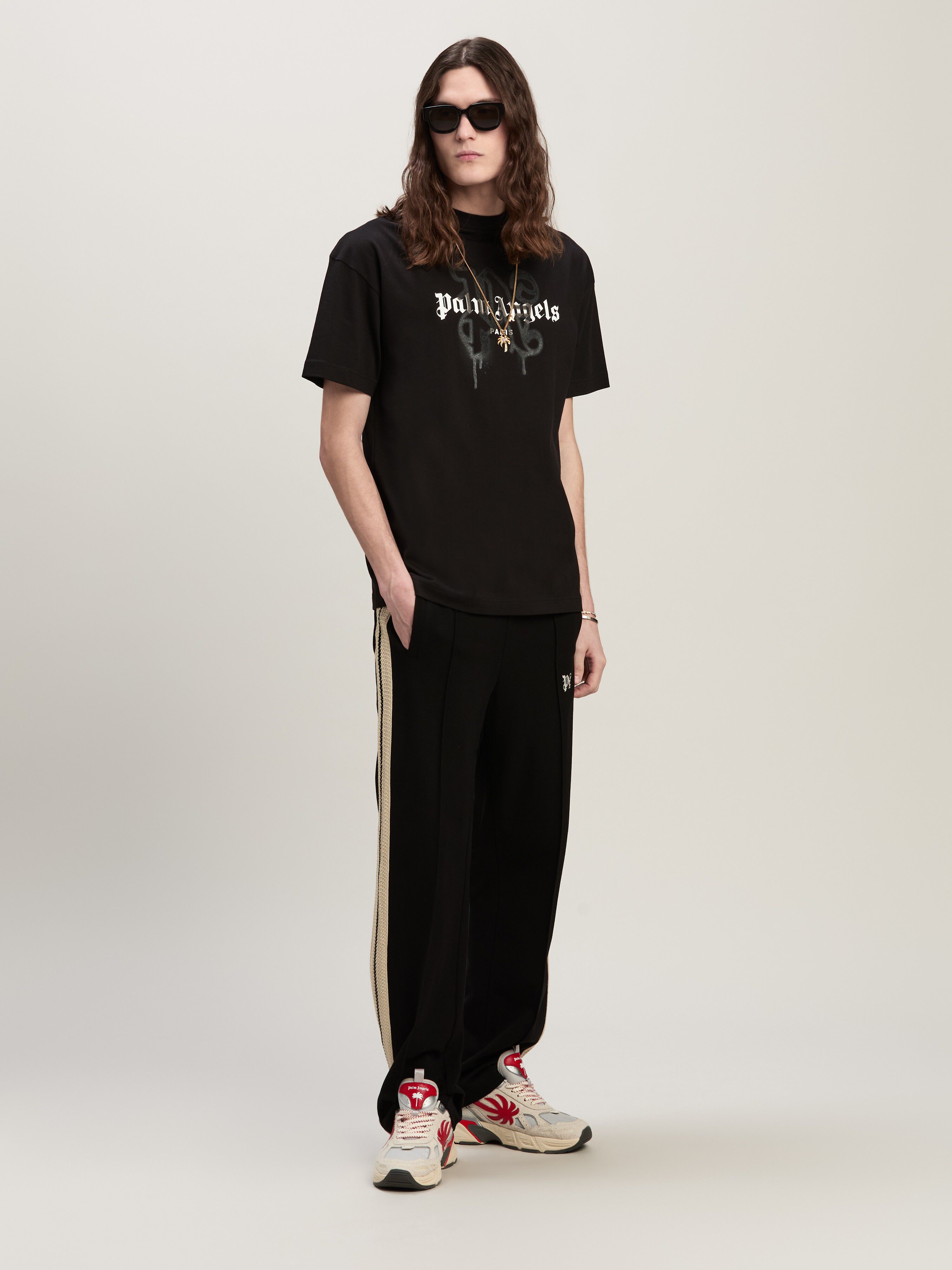 PALM ANGELS PARIS MONOGRAM SPRAY TEE BLACK PMAA001C99JER027