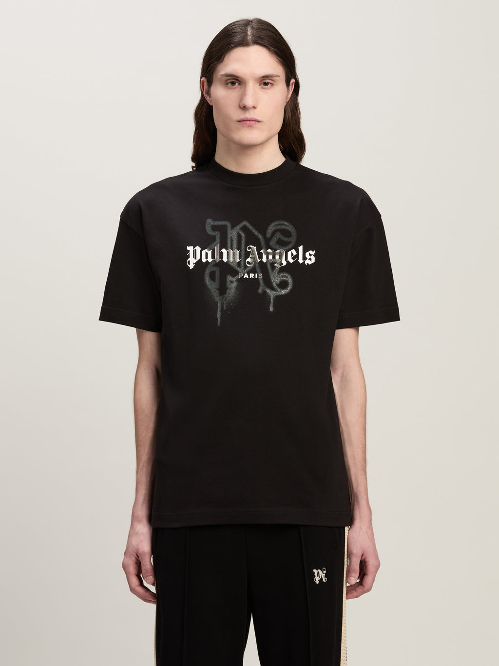 PALM ANGELS PARIS MONOGRAM SPRAY TEE BLACK PMAA001C99JER027