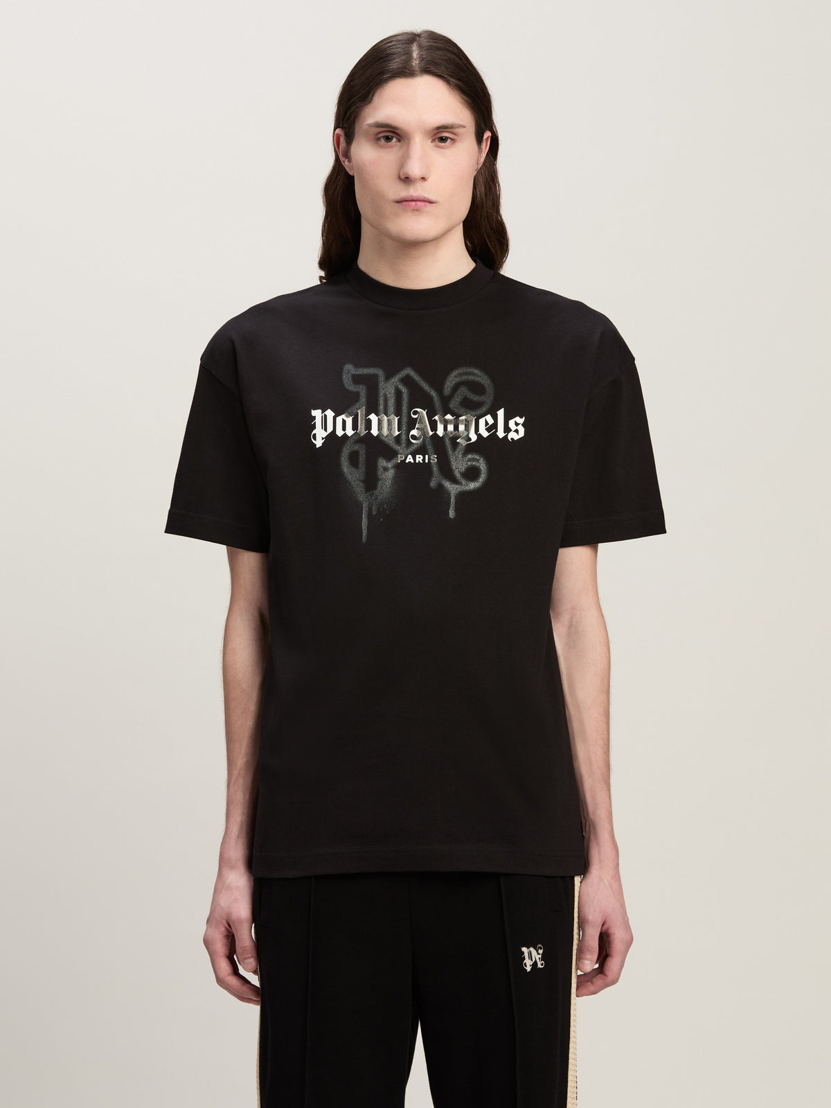 PALM ANGELS PARIS MONOGRAM SPRAY TEE BLACK PMAA001C99JER027
