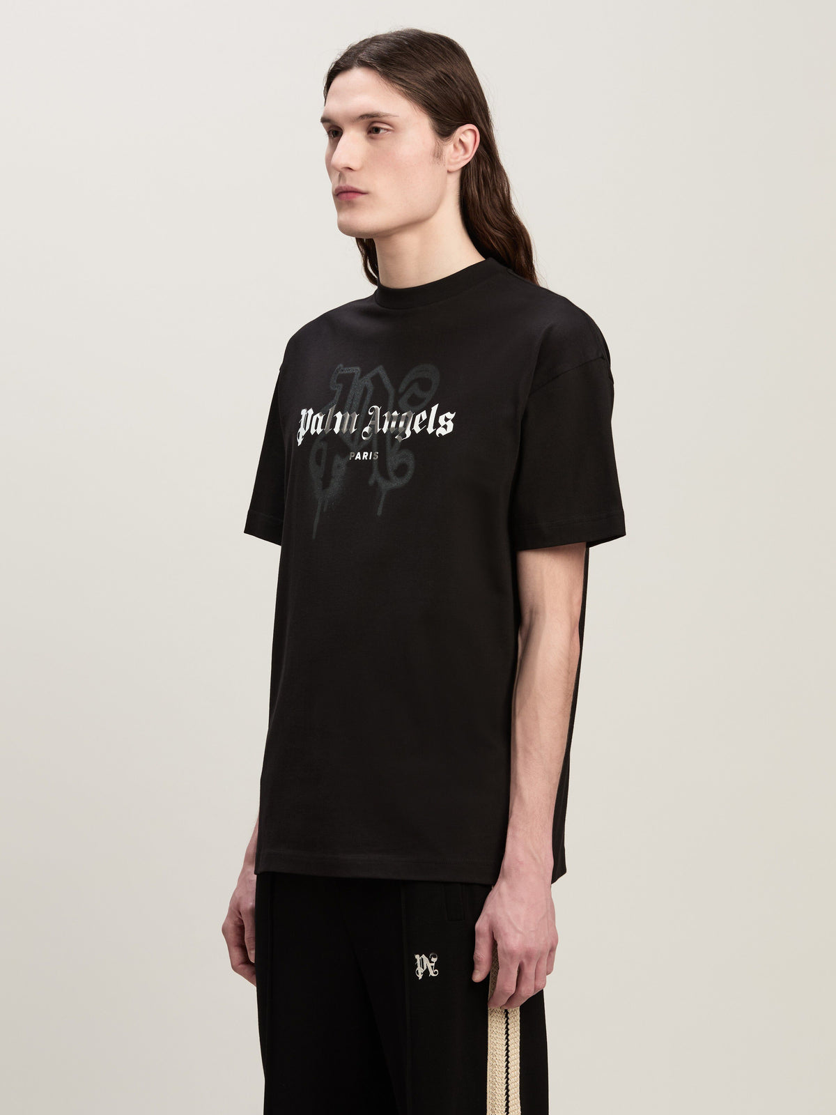PALM ANGELS PARIS MONOGRAM SPRAY TEE BLACK PMAA001C99JER027