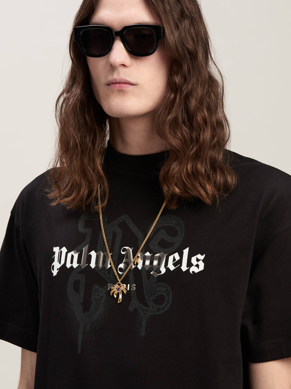 PALM ANGELS PARIS MONOGRAM SPRAY TEE BLACK PMAA001C99JER027