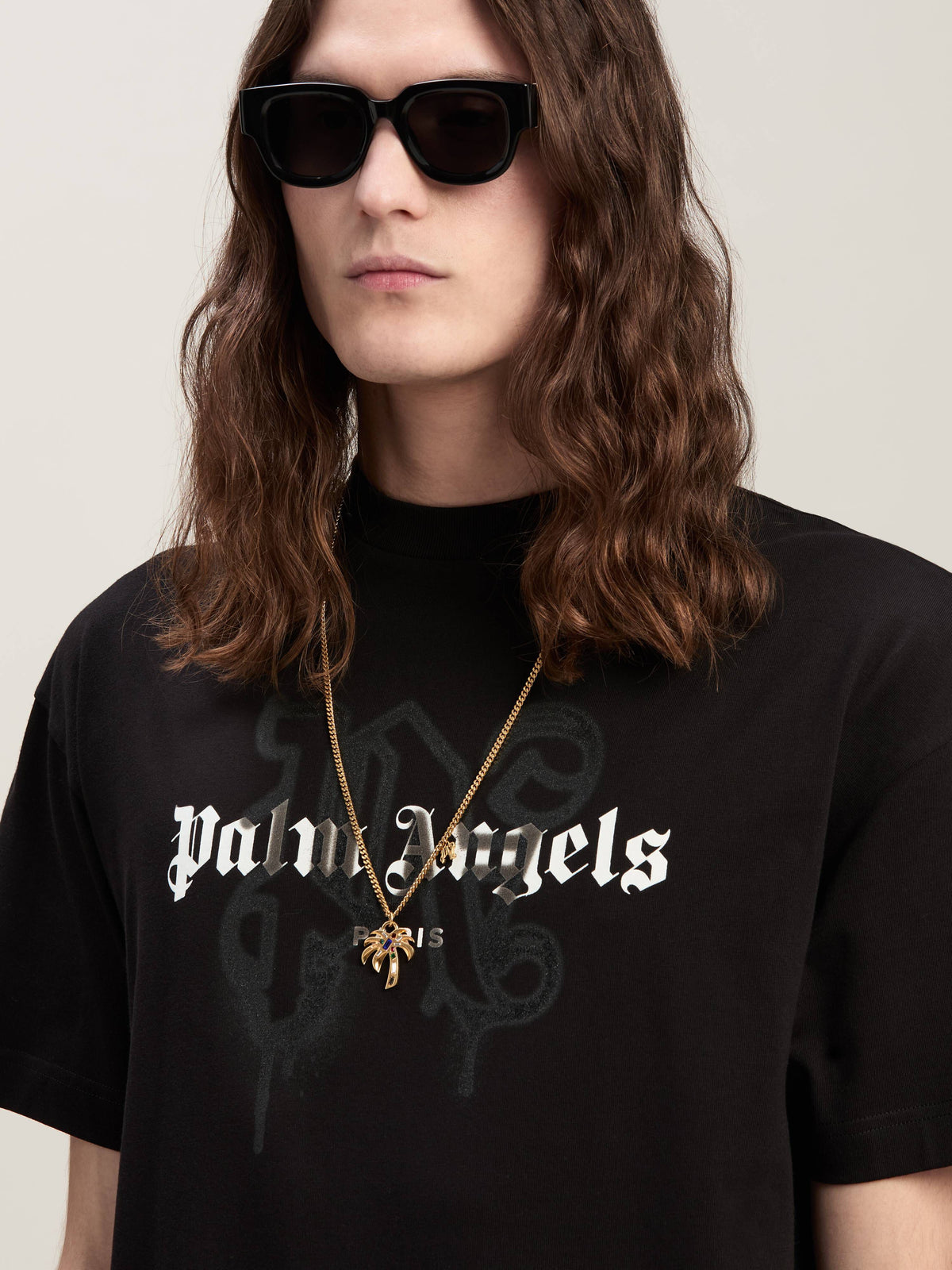 PALM ANGELS PARIS MONOGRAM SPRAY TEE BLACK PMAA001C99JER027