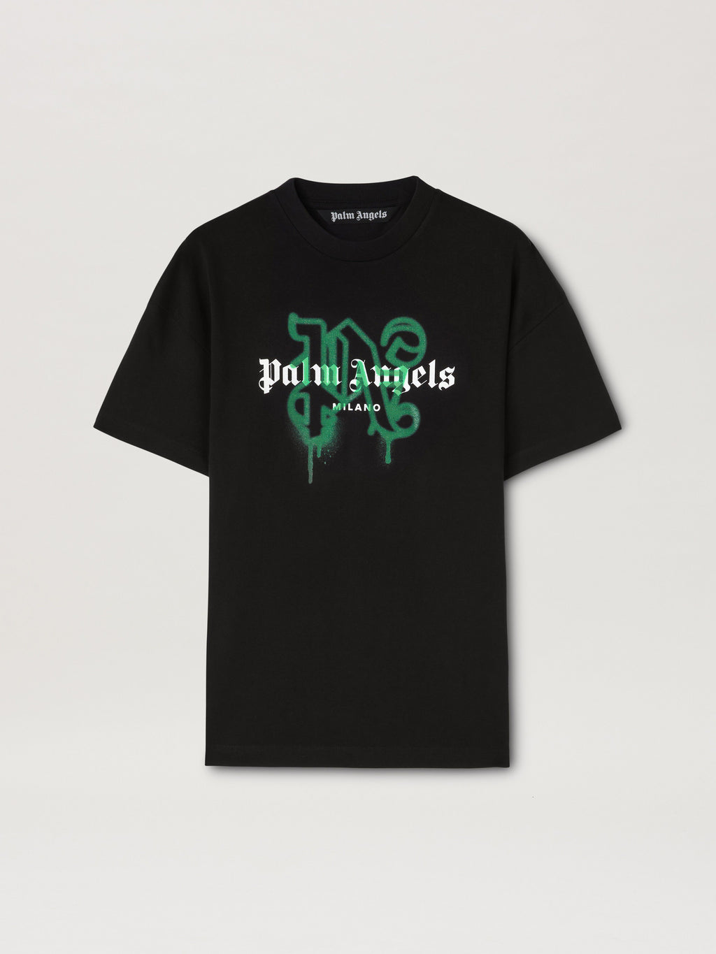 PALM ANGELS MILAN MONOGRAM SPRAY TEE BLACK PMAA001C99JER028