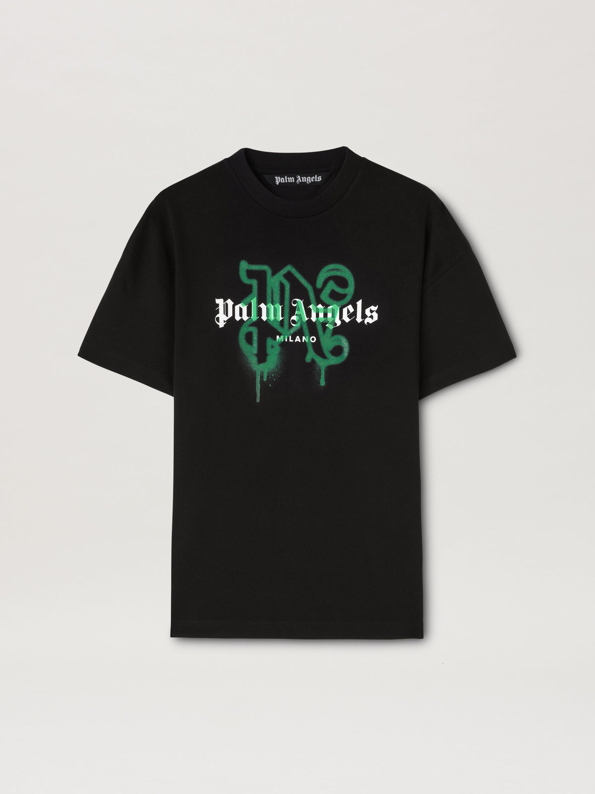 PALM ANGELS MILAN MONOGRAM SPRAY TEE BLACK PMAA001C99JER028