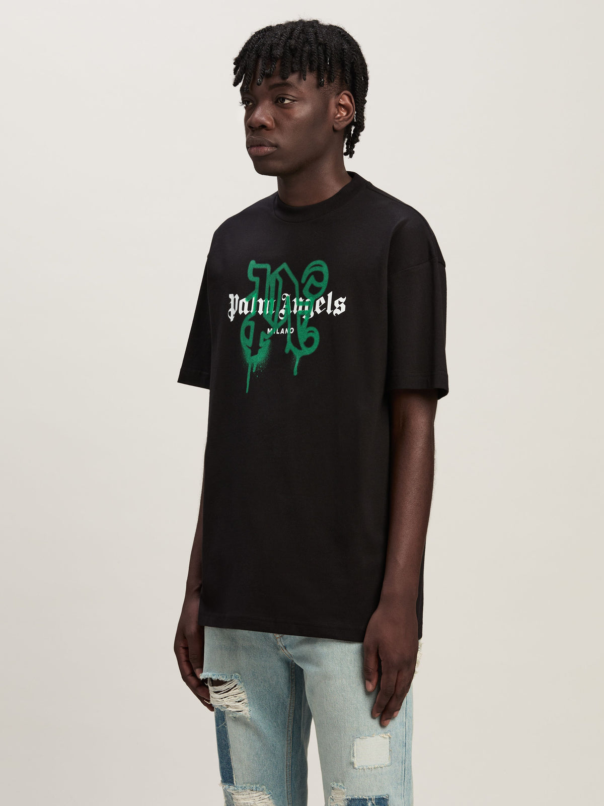 PALM ANGELS MILAN MONOGRAM SPRAY TEE BLACK PMAA001C99JER028