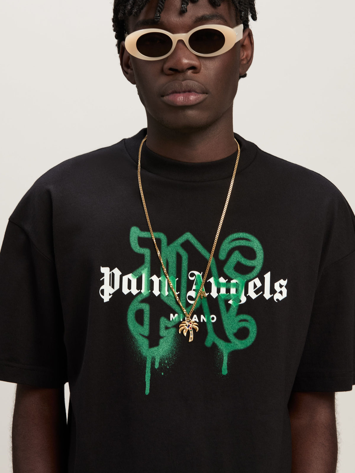 PALM ANGELS MILAN MONOGRAM SPRAY TEE BLACK PMAA001C99JER028