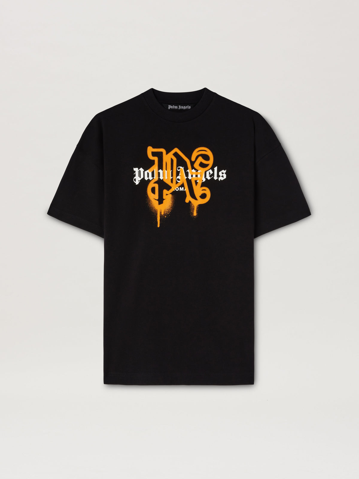 PALM ANGELS Roma Monogram Spray Tee BLACK ORANGE PMAA001C99JER029