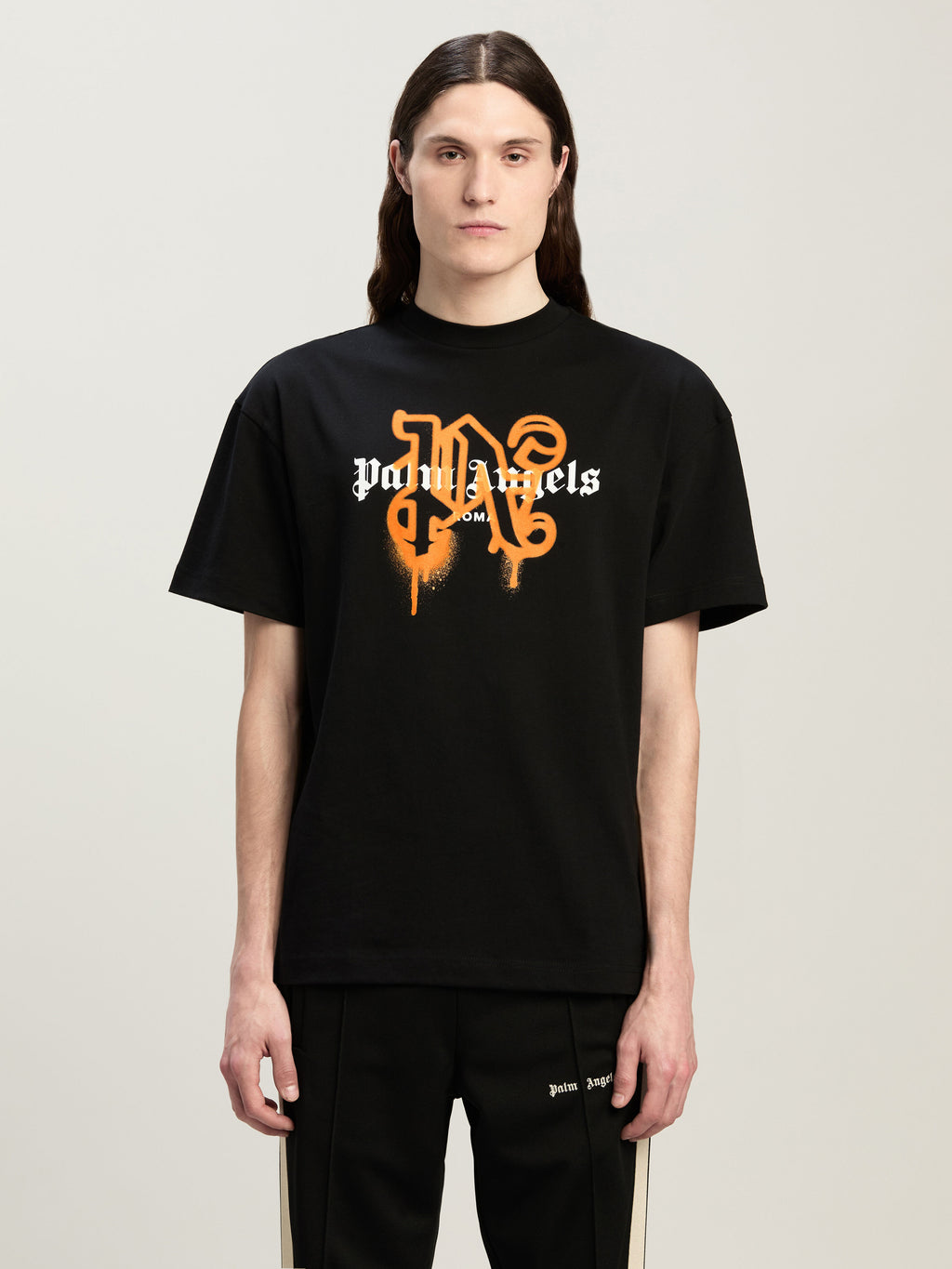 PALM ANGELS Roma Monogram Spray Tee BLACK ORANGE PMAA001C99JER029