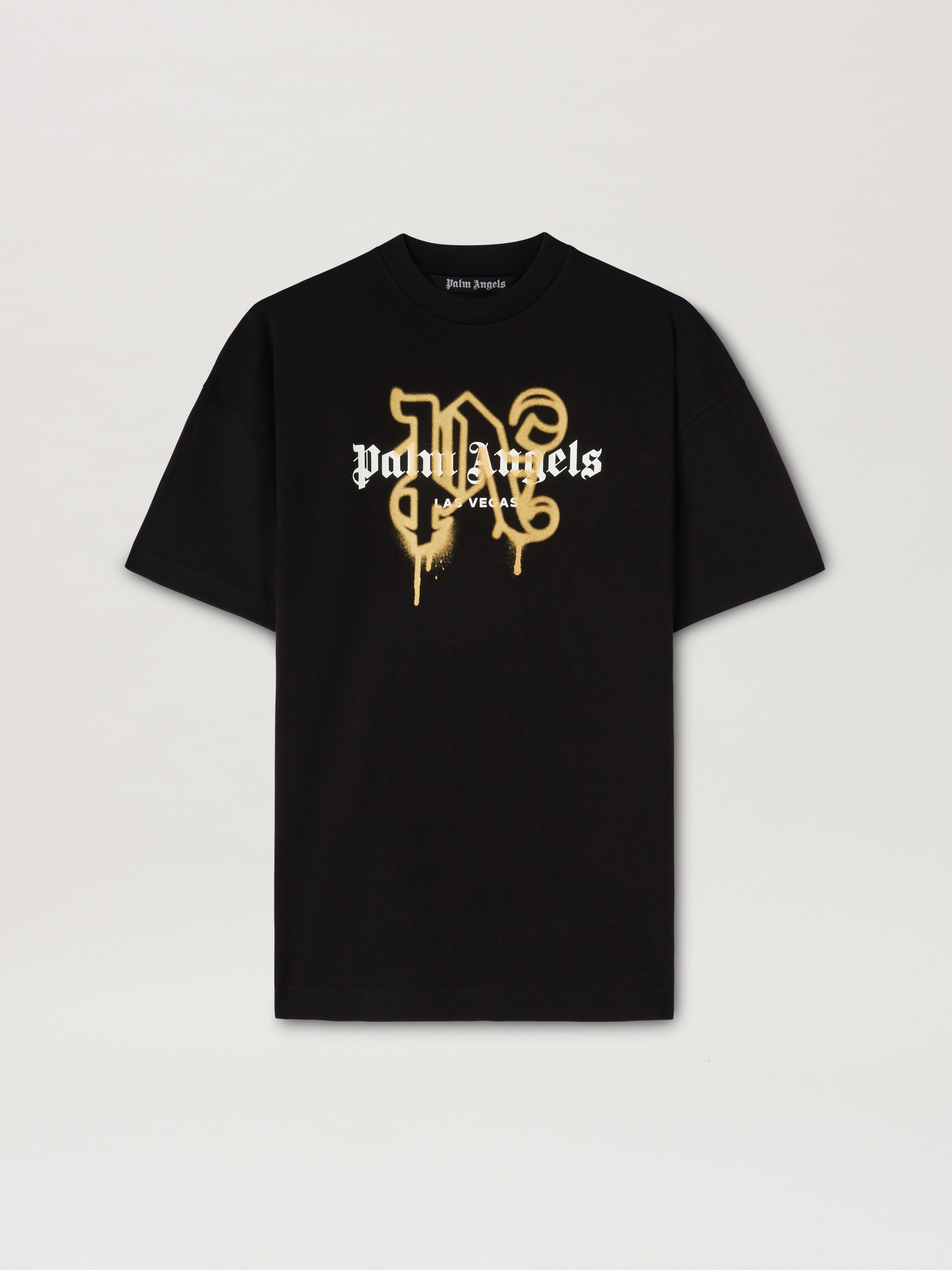 PALM ANGELS LAS VEGAS MONOGRAM SPRAY TEE BLACK GOLD PMAA001C99JER031