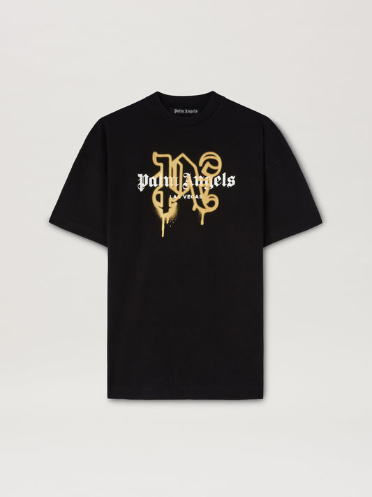 PALM ANGELS LAS VEGAS MONOGRAM SPRAY TEE BLACK GOLD PMAA001C99JER031