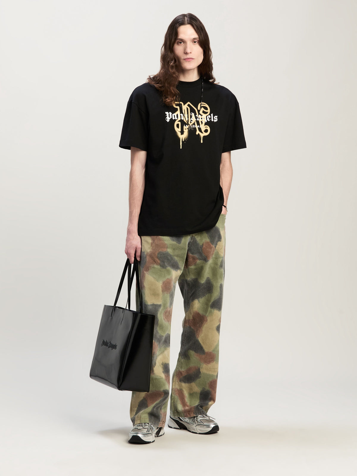 PALM ANGELS LAS VEGAS MONOGRAM SPRAY TEE BLACK GOLD PMAA001C99JER031